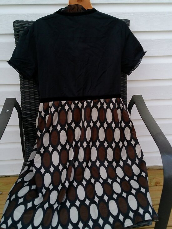 VINTAGE FOSSIL DRESS SIZE XL BLACK WITH BROWN WHITE BLACK DESIGN - Picture 6 of 7